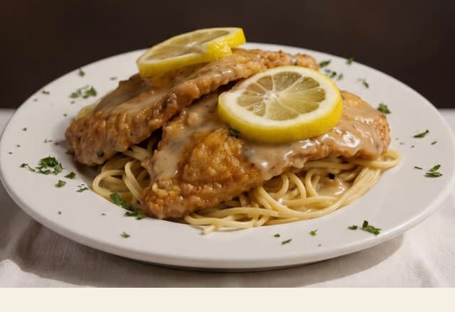 Chicken Frances Over Linguine.