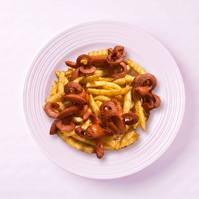 Salchipapas (Fries with Hot Dog).
